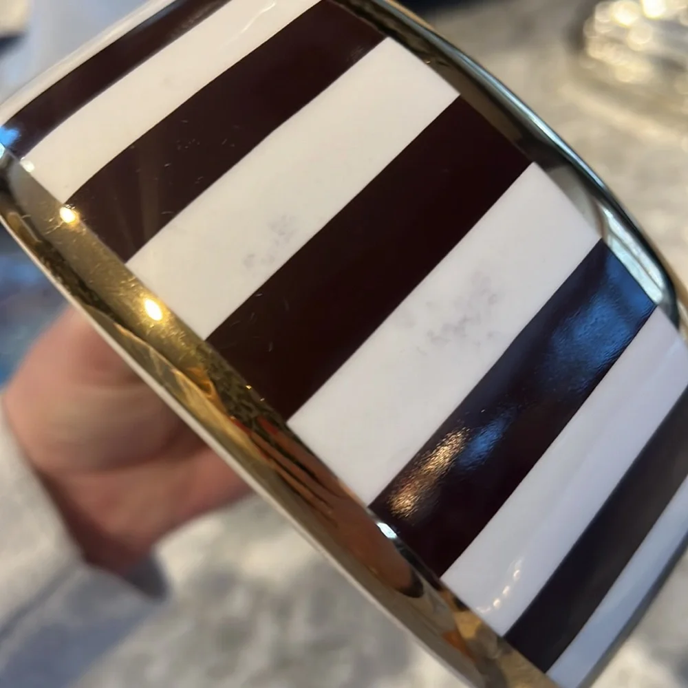 Henri Bendel Gold and Brown Stripe Dog Bowl